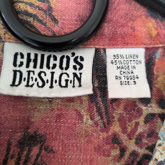 Vintage Chico's Design Colorful Animal Print Linen/Cotton Jacket sz XL Southwest - Picture 8 of 8